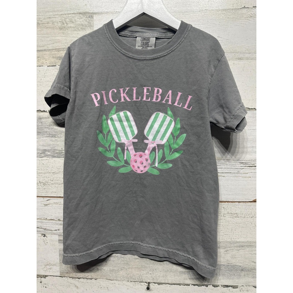 Comfort Colors Pickleball T-Shirt Girls S Grey Graphic Tee EUC